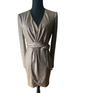 City Studio Gold Metallic Twist-Front Long Sleeve Mini Dress – Juniors 7